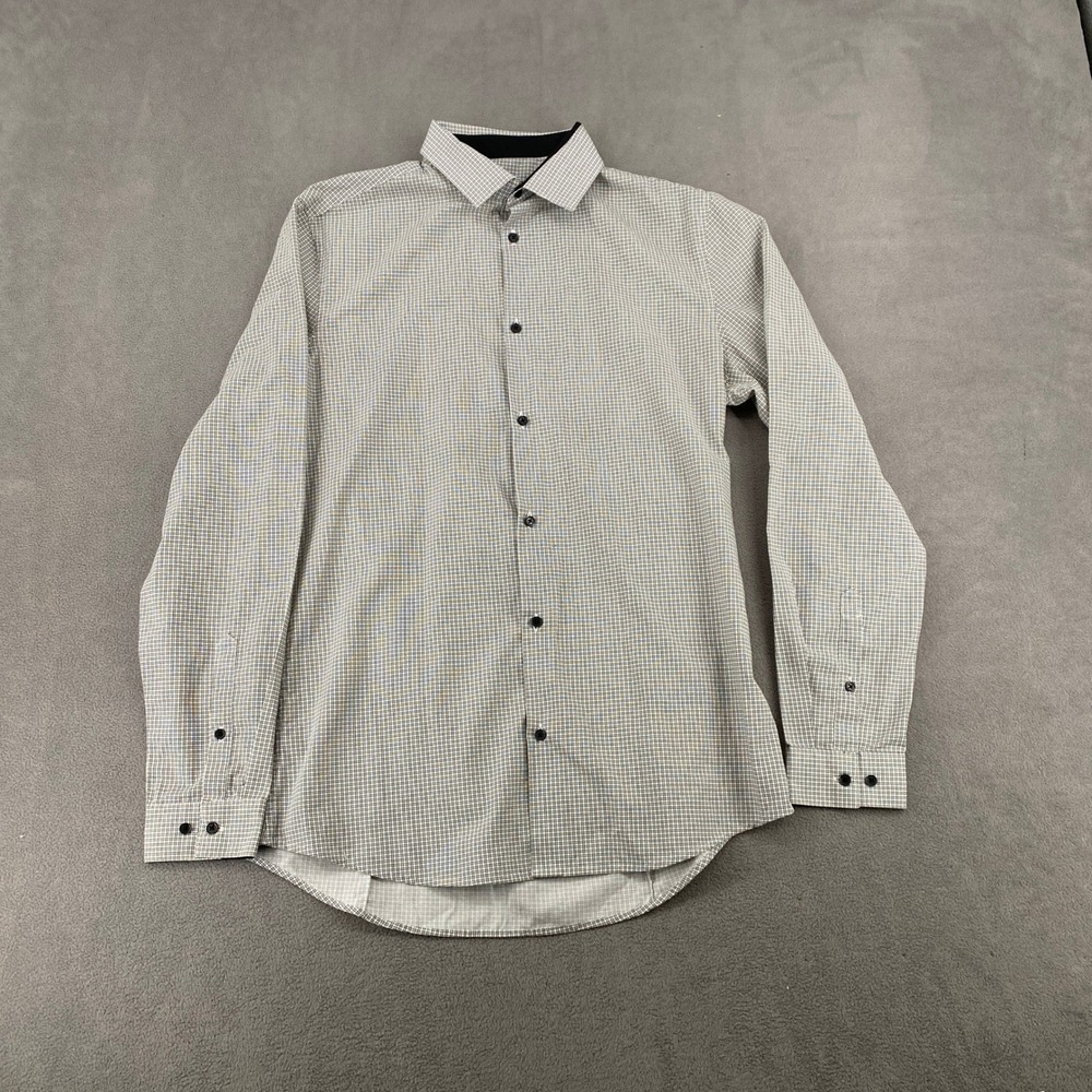 HM Mens Slim Fit Button Down Shirt Black White Micro Grid Check Size Medium